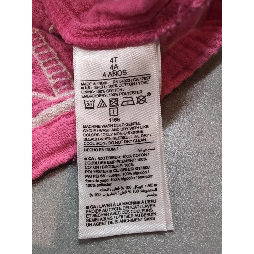 Old Navy Girls Pink Gauze Palm Tree Embroidered Cami Sundress 4T 421293-00